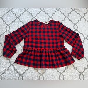 Universal Thread Red/Navy Blue Plaid Cotton Flannel Peplum Top Women’s Medium